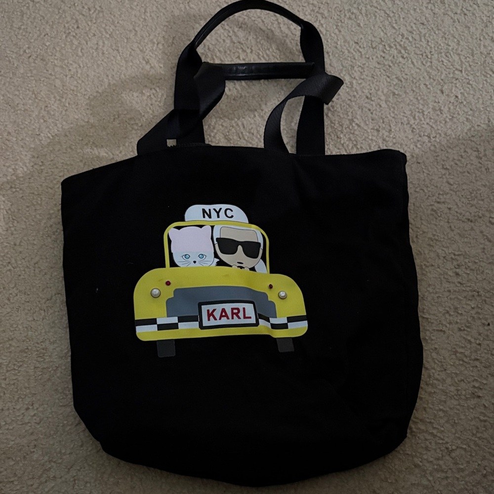 Karl Lagerfeld Black Tote with Yellow Taxi Graphic